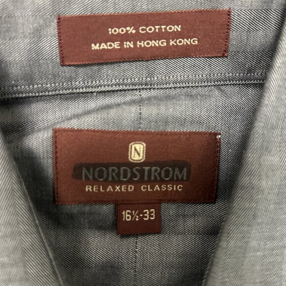 Nordstrom Vintage 80s Relaxed Classic Gray Herringbone Dress Shirt 16.5 /33 - Picture 4 of 8